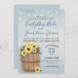 Invitación Barrel de los girasoles Madera y luces rusticas