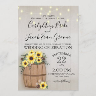 Invitación Barrel de los girasoles Madera y luces rusticas
