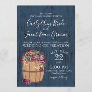 Invitación Barrel de Rosas Rústica Madera