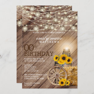 Invitación Barrel y girasoles de madera rústica - Cumpleaños 