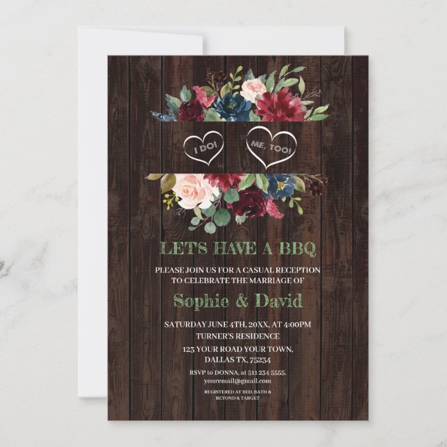 Invitación Barrera de marco floral rosa azul de Borgoña Hago  (Anverso)