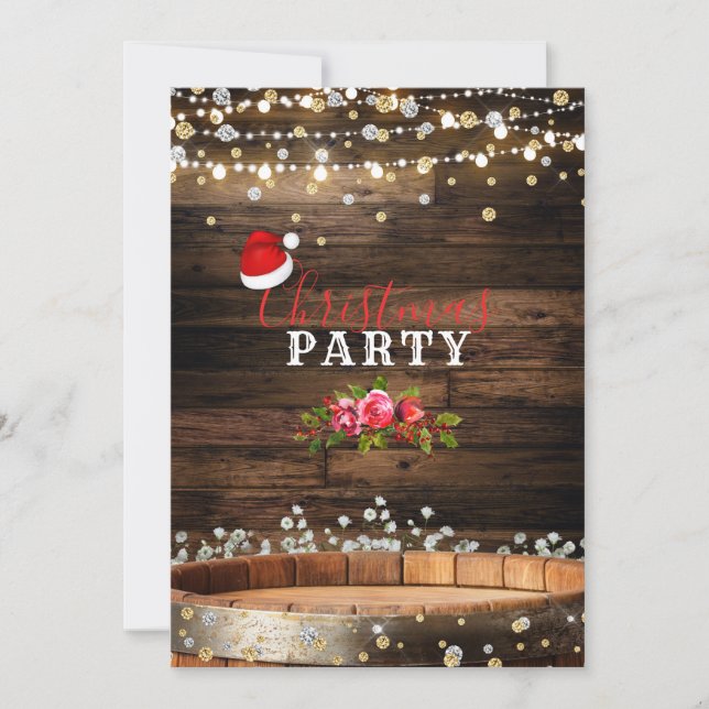 Invitación Barrica de Madera Rústica y Luces Baby's Breath Na (Anverso)