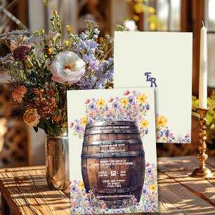 Invitación Barrica de Whisky de Madera Rústica Flores de Prim