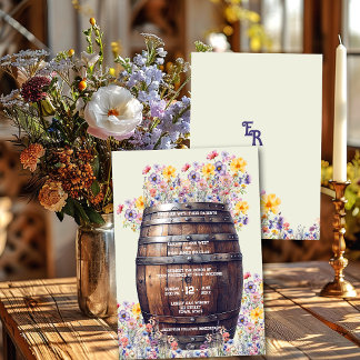 Invitación Barrica de Whisky de Madera Rústica Flores de Prim