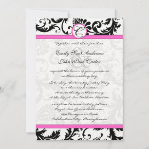 Invitación Barrido blanco y negro de damascos con trineo rosa