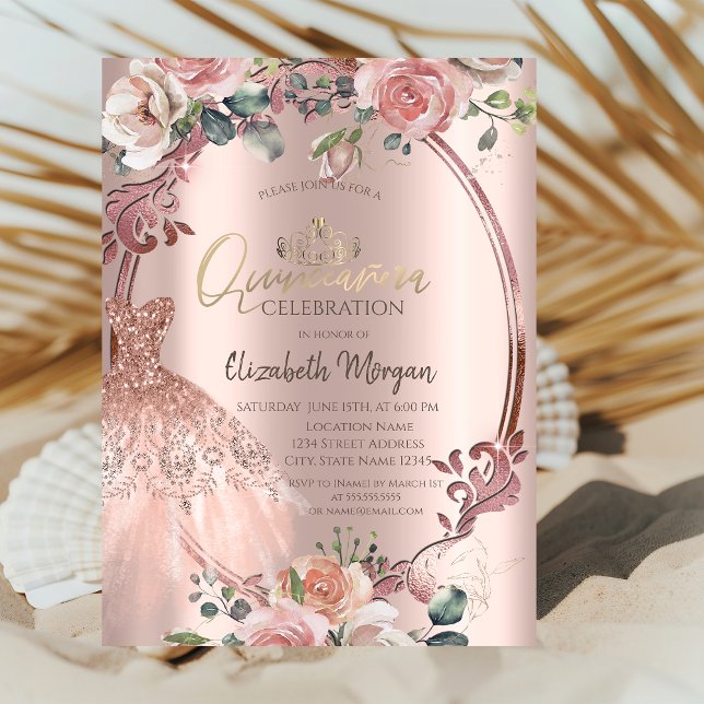 Invitación Barrido de marco Flores Rubor Vestir Quinceañera (Subido por el creador)