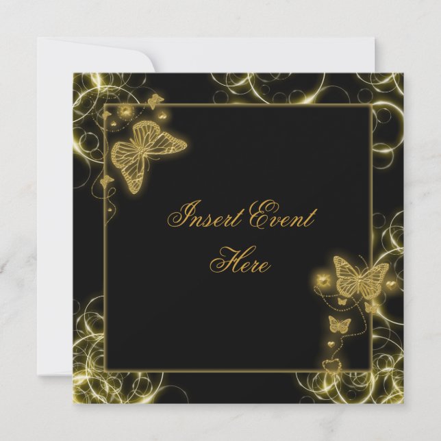 Invitación Barrido de mariposa de oro negro elegante (Anverso)