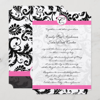 Invitación Barrido negro y blanco de damasquetes Fuchsia trin
