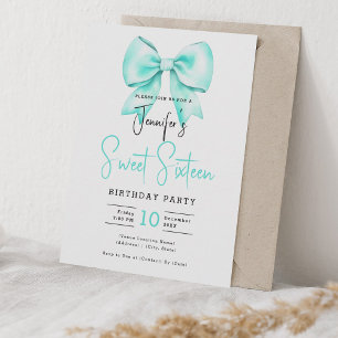 Invitación Barrido Turquesa Coquette Cute Script Dulce 16