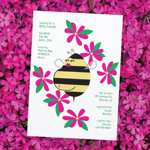 Invitación Barriguita Mamá Abeja Rosa Floral Baby Shower