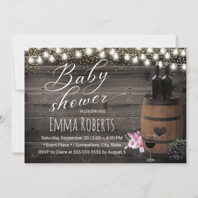 Invitación Barril de cuerda Rustica Wine Baby Shower (Anverso)