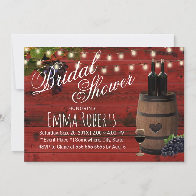 Invitación Barril de vino Rústico Red Barn Wood Bridal Shower (Anverso)