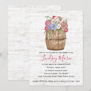 Invitación Barril de vino y flores ducha de novia
