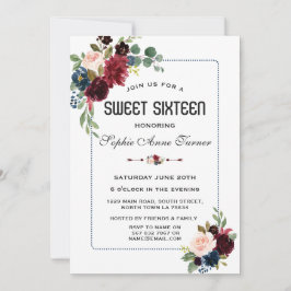 Invitación Barrio de Borgoña Floral Azul Dotted Frame Sweet 1
