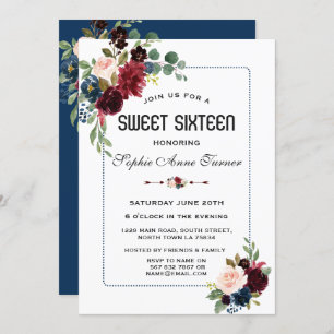 Invitación Barrio de Borgoña Floral Azul Dotted Frame Sweet 1
