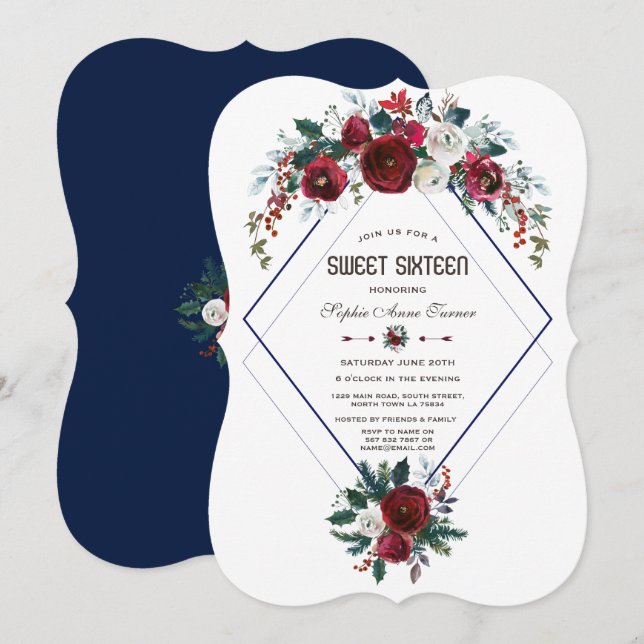Invitación Barrio de invierno de la Marina Floral de Borgoña  (Anverso / Reverso)