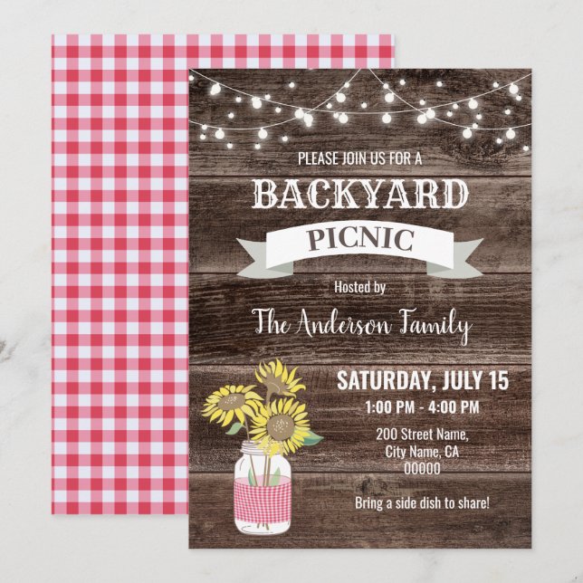 Invitación Barrio de Picnic Backyard BBBQ (Anverso / Reverso)