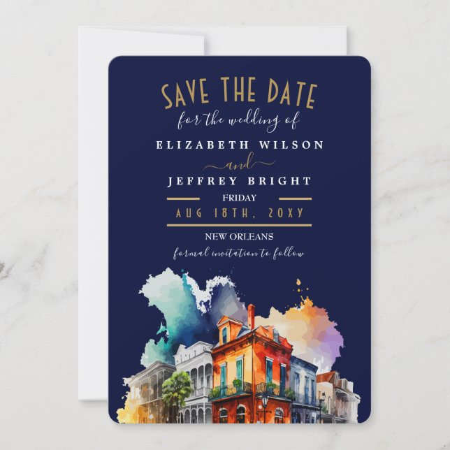 Invitación Barrio Francés de Nueva Orleans Guarda La Fecha (Anverso)