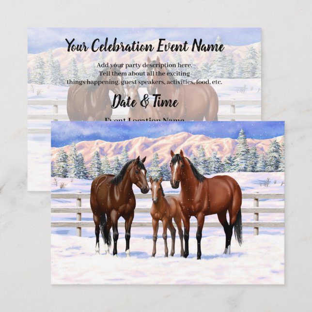 Invitación Barrio Marrón de caballos en Nieve (Anverso / Reverso)