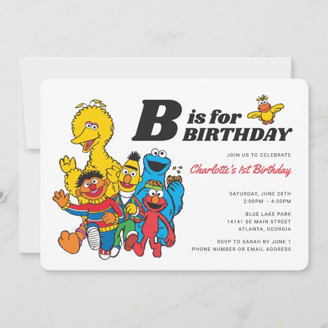 Invitación Barrio Sésamo | B es para Chica de cumpleaños (Anverso)