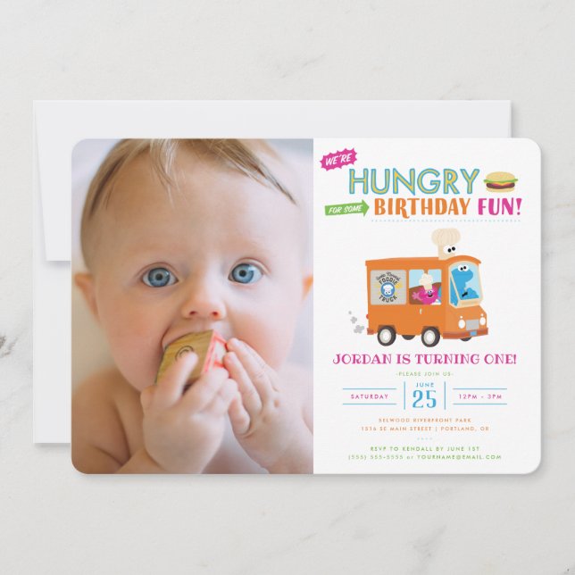 Invitación Barrio Sésamo | Cumpleaños de Cookie Monster Food  (Anverso)