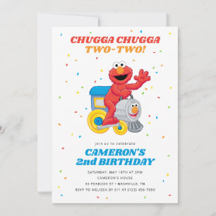 Invitación Barrio Sésamo Elmo Chugga Chugga Dos Cumpleaños
