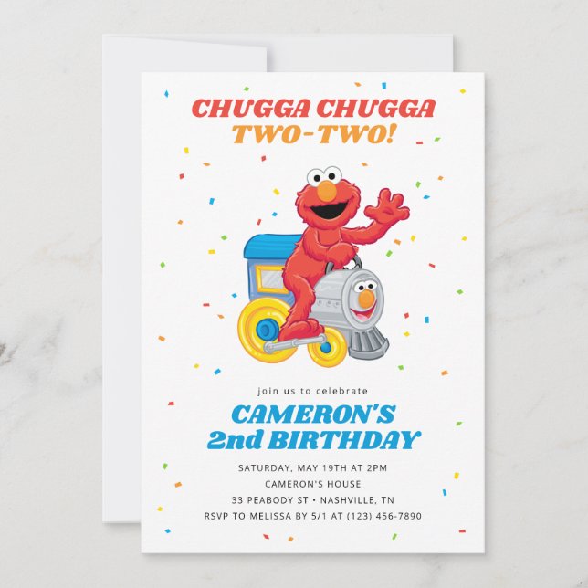 Invitación Barrio Sésamo Elmo Chugga Chugga Dos Cumpleaños (Anverso)