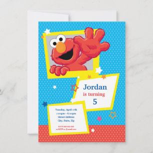 Invitación Barrio Sésamo   Elmo - Polka Dot & Stars Cumpleaño