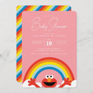 Invitación Barrio Sésamo Elmo Rainbow Chica Baby Shower
