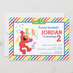 Invitación Barrio Sésamo   Elmo - Segundo cumpleaños arcoiris