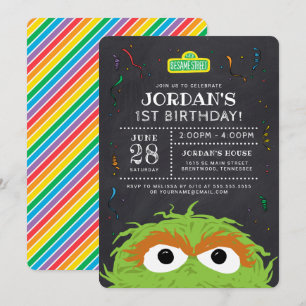 Invitación Barrio Sésamo Óscar Birthday Chalkboard