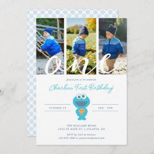 Invitación Barrio Sésamo   Primer cumpleaños de Cookie Monste