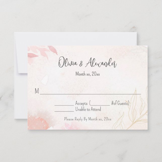 Invitación Barrio suave Rubor Floral Wedding RSVP (Reverso)