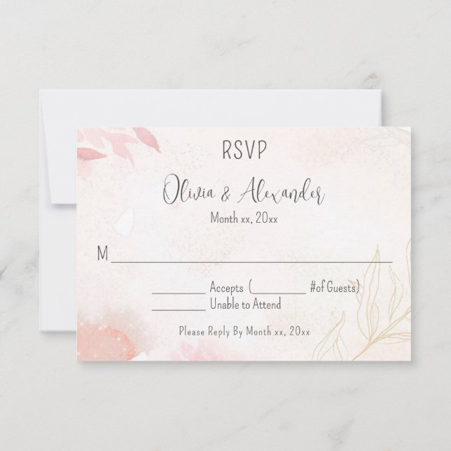 Invitación Barrio suave Rubor Floral Wedding RSVP (Reverso)