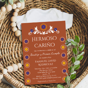 Invitación Barro Floral Cielito Lindo Bautizo y Primer Cumple