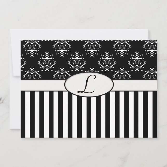 Invitación barroca rayada en blanco y negro (Anverso)