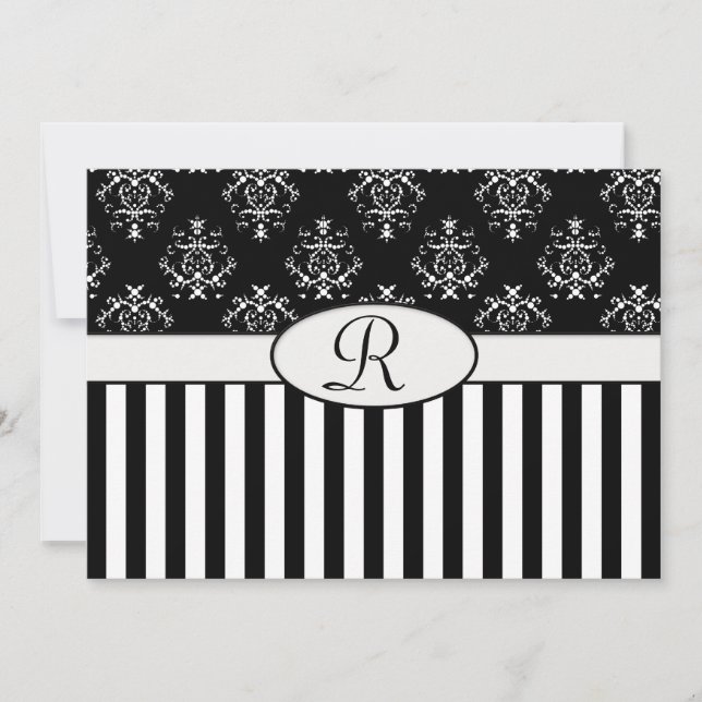 Invitación Barroco blanco y negro a rayas (Anverso)