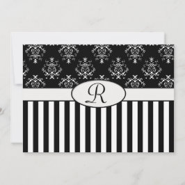 Invitación Barroco blanco y negro a rayas