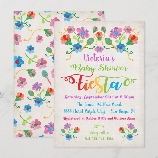 Invitación Barroidery de arte popular Fiesta Baby Shower mexi (Anverso / Reverso)