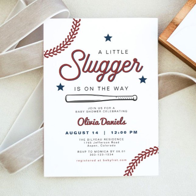 Invitación BARRY Little Slugger Baseball Baby Shower (A little slugger is on the way baseball baby shower invitation)
