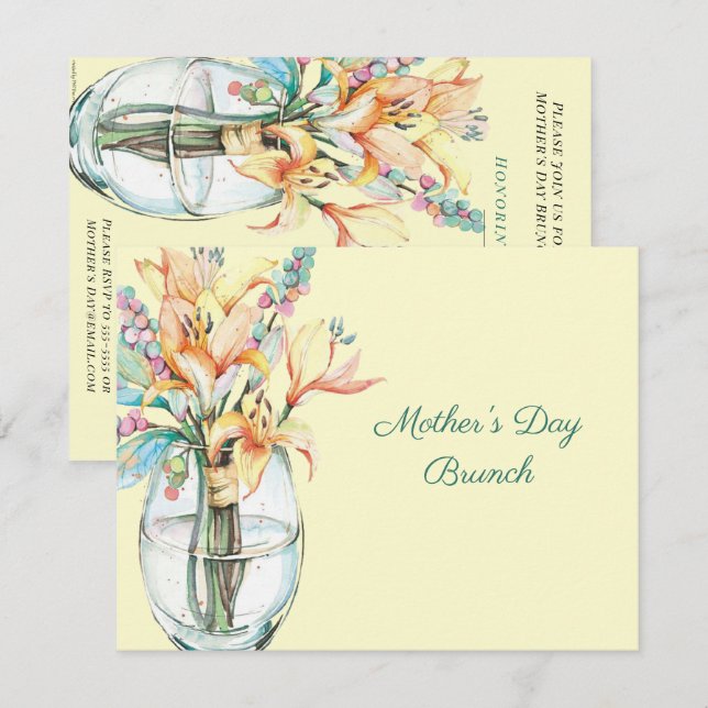 Invitación Base de diurnos de brunch del día de la madre (Anverso / Reverso)