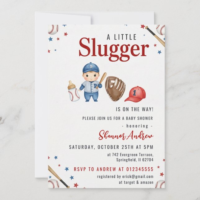 Invitación Baseball Baby Shower Invitation (Anverso)