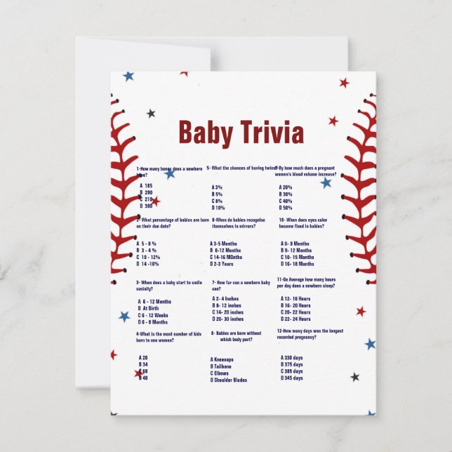 Invitación Baseball baby trivia game baby shower game Card (Anverso)