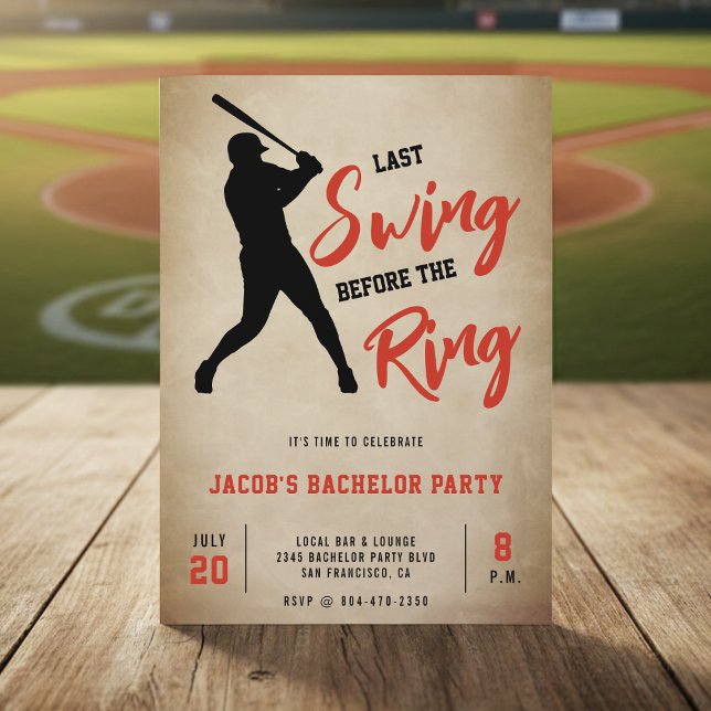 Invitación Baseball Bachelor Party Last Swing Before the Ring (Subido por el creador)