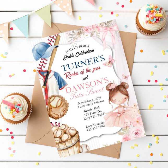 Invitación Baseball & Ballerina Birthday Invitation | Rookie  (Subido por el creador)