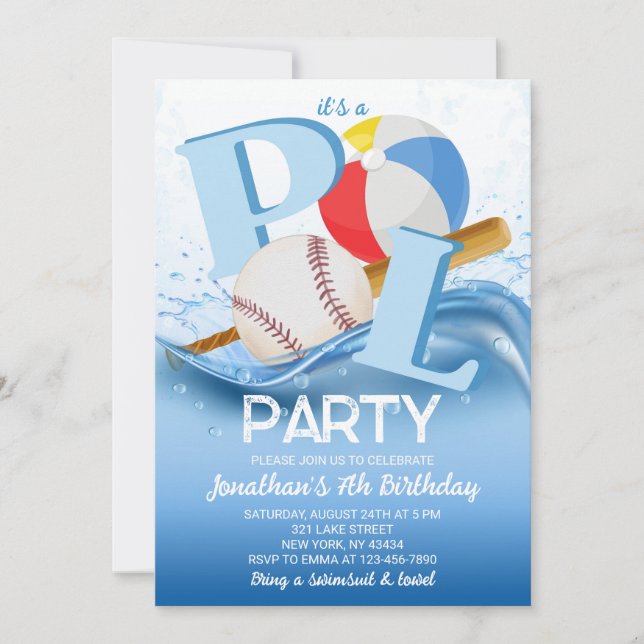 Invitación Baseball Beach Ball Pool Party Birthday (Anverso)