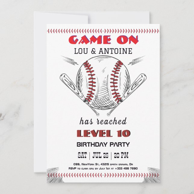 Invitación Baseball Birthday Invitation (Anverso)