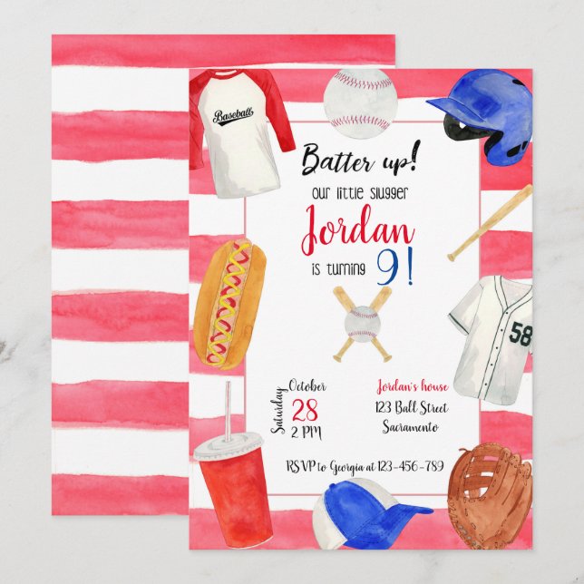 Invitación Baseball Birthday Invitation, Baseball Invitation (Anverso / Reverso)