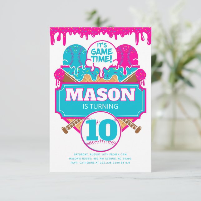 Invitación Baseball Birthday Invitation Drip Theme (Anverso de pie)