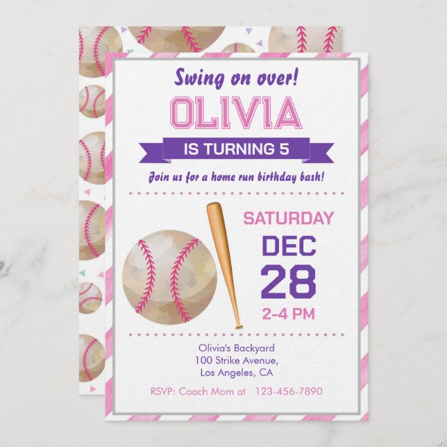 Invitación Baseball Birthday Party (Anverso / Reverso)